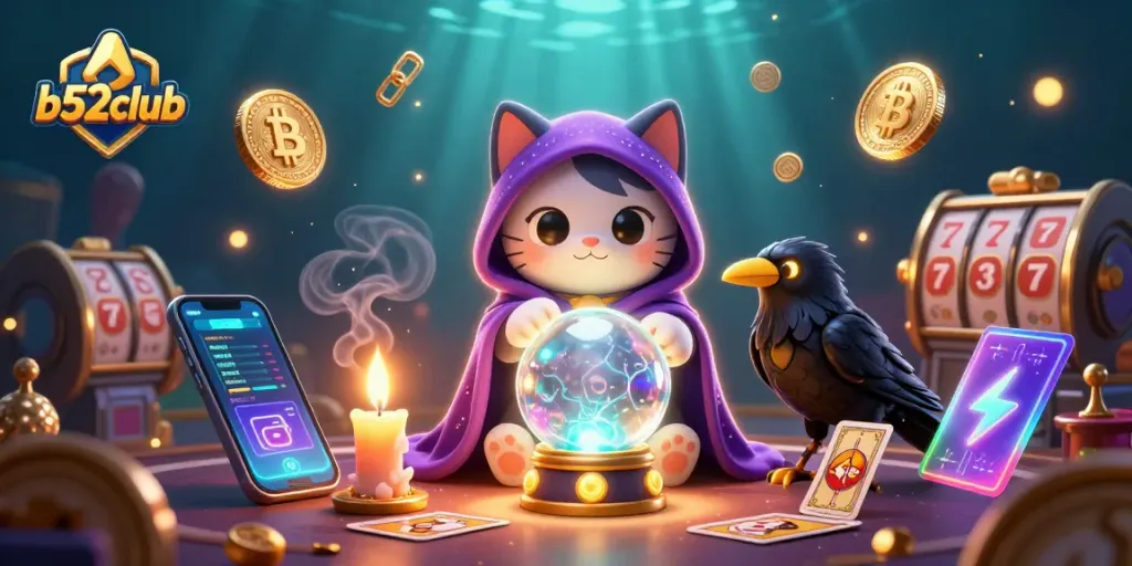 Engage with b52club's vibrant casino scene featuring mystical characters and dynamic gaming elements.