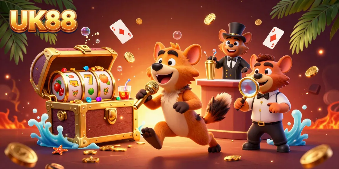 Experience the vibrant comedy casino club atmosphere at UK88, featuring lively hyenas.