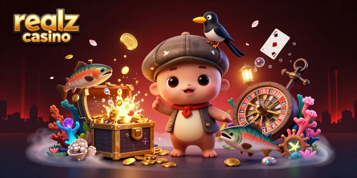 Winning at realz casino with adorable characters in a vibrant, playful scene featuring a unique blend of gaming elements.